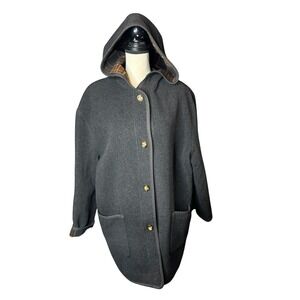 VTG Mackintosh New England Wool Blend Hooded Coat Gray Plaid Lined Made in USA L